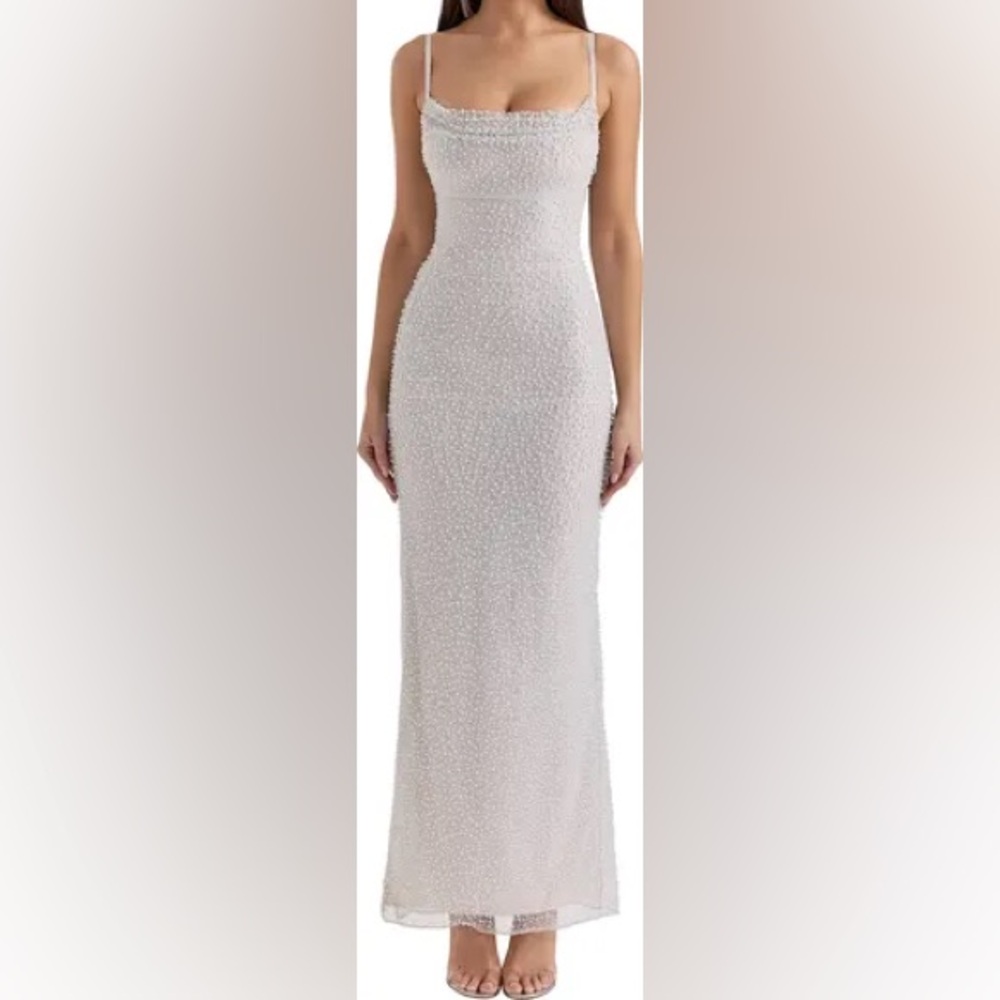 House of CB Silver Beaded White Maxi Dress